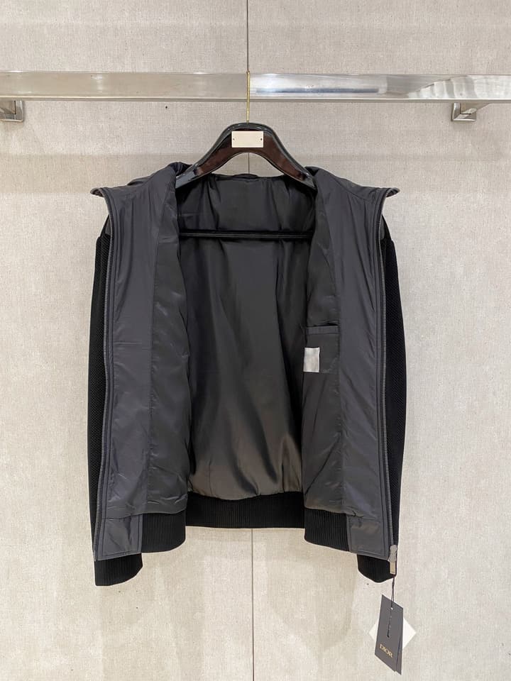Dior Knit Patchwork Hooded Puffer Jacket – 2025SS in Black Knit Padded Jacket