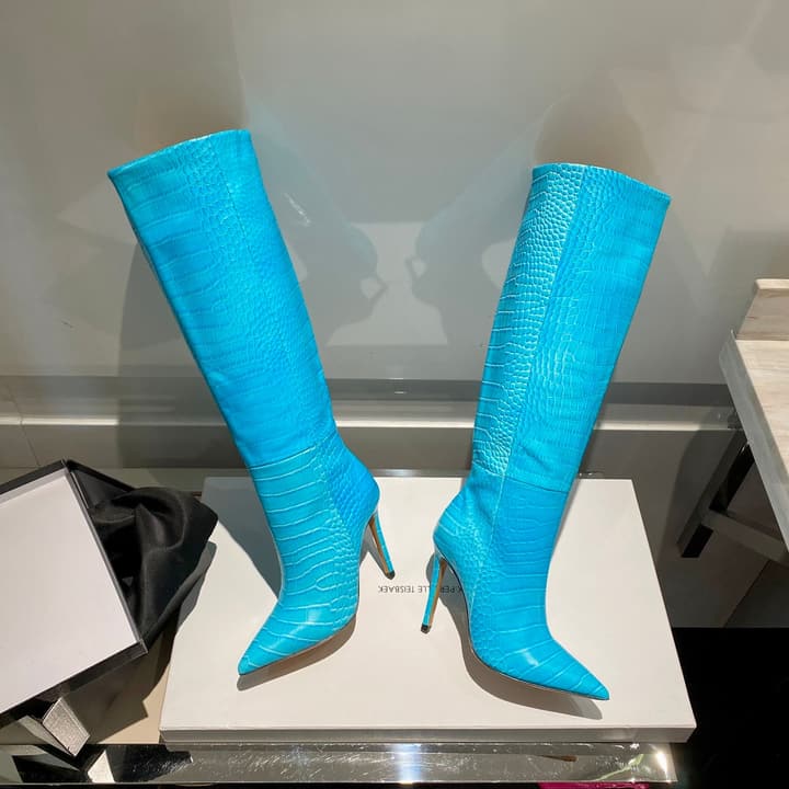 Paris Texas Crocodile Embossed Knee-High Boots – 2022 FW in Black Croc Embossed