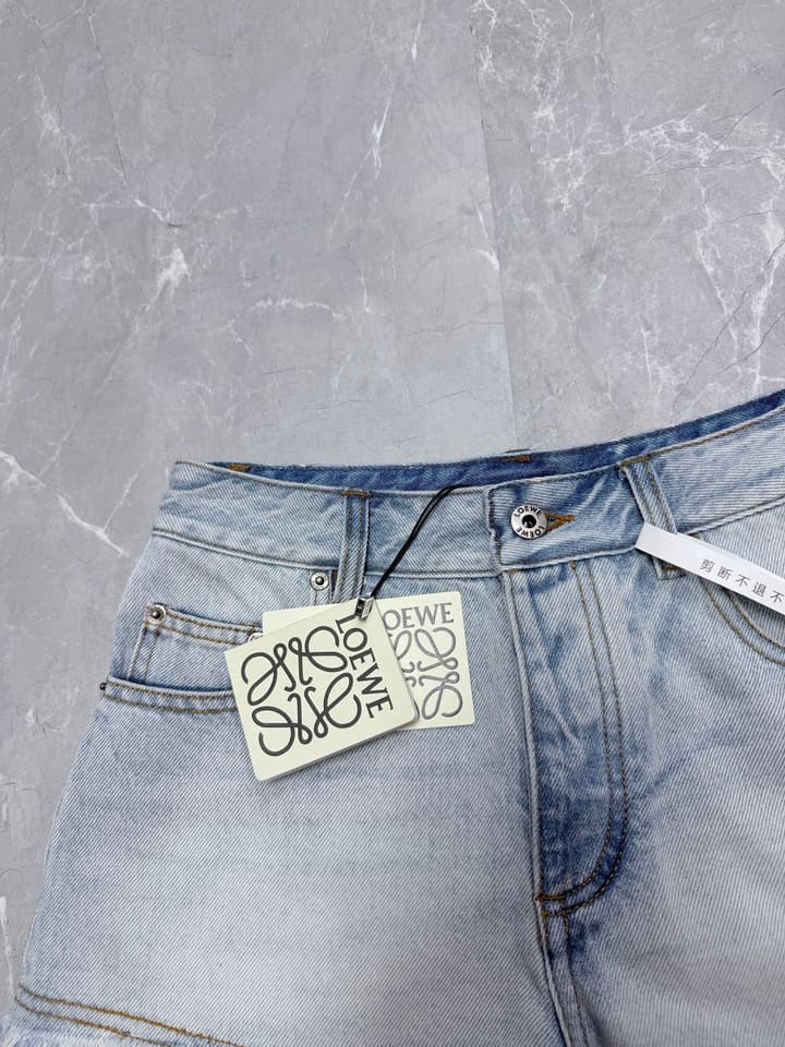 Loewe Embroidered Fringe High-Waist Denim Shorts – 26SS in Light Blue