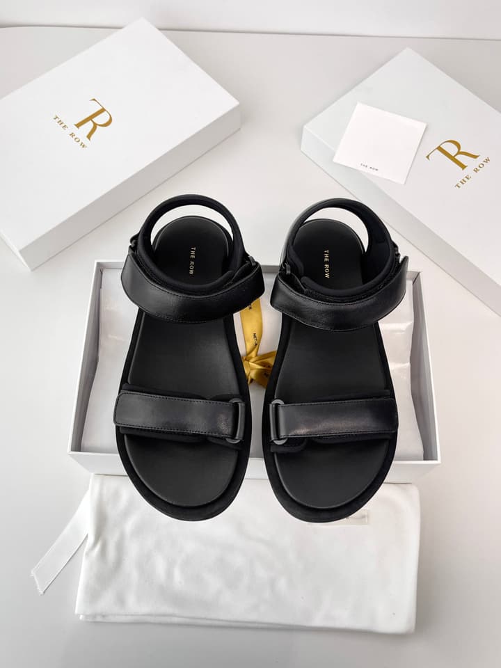 The Row Classic Velcro Beach Sandals in Black And Cream