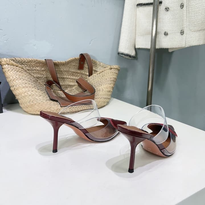 Alaïa Heart PVC Pointed Toe Slingback Mules – Spring/Summer 2025 in Red Patent Toe / Clear Pvc