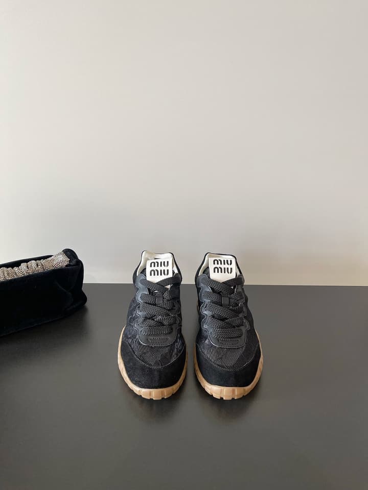 Miu Miu Latest Lace Retro Mary Jane Sneakers in Black