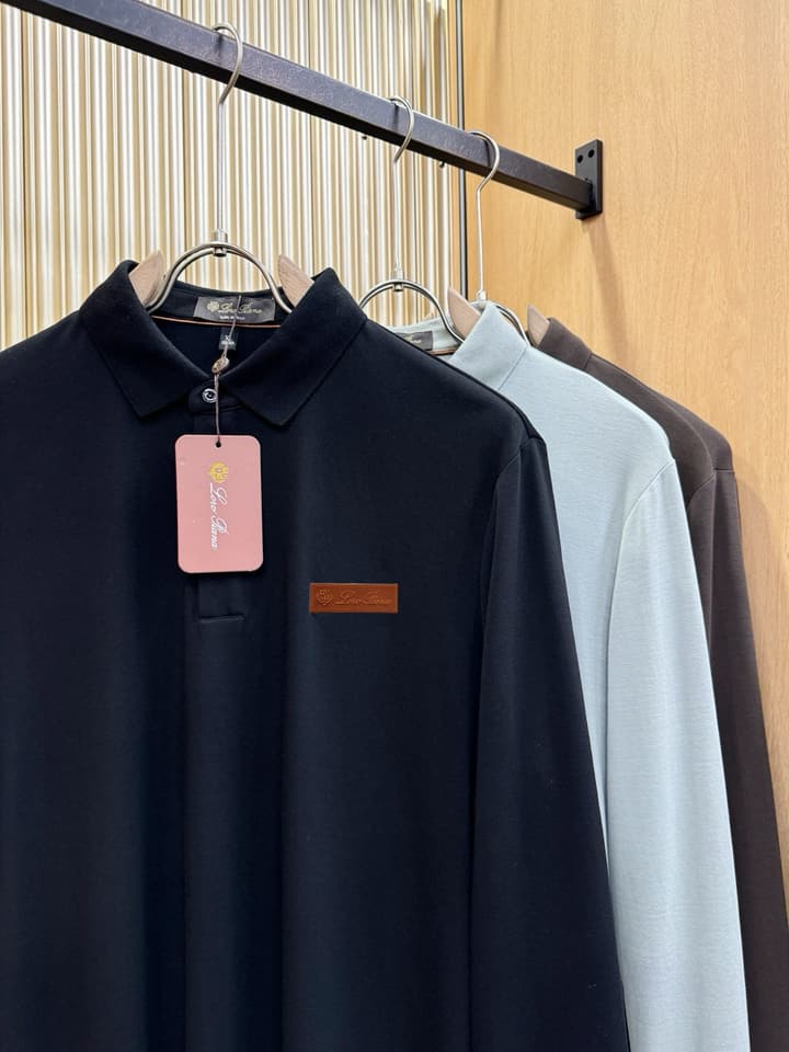 Loro Piana Solid Long Sleeve Polo Shirt – Autumn/Winter Collection in Black