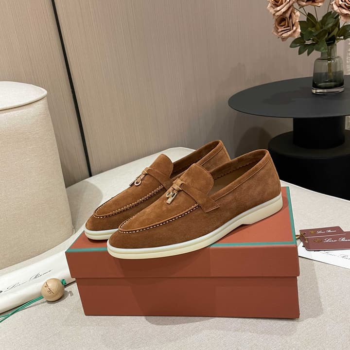 Loro Piana Summer Charms Walk Moccasin Loafers in Black Leather