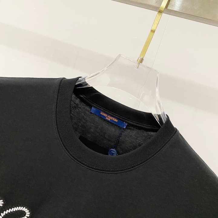 Louis Vuitton Signature Embroidery Cotton T-Shirt in Black