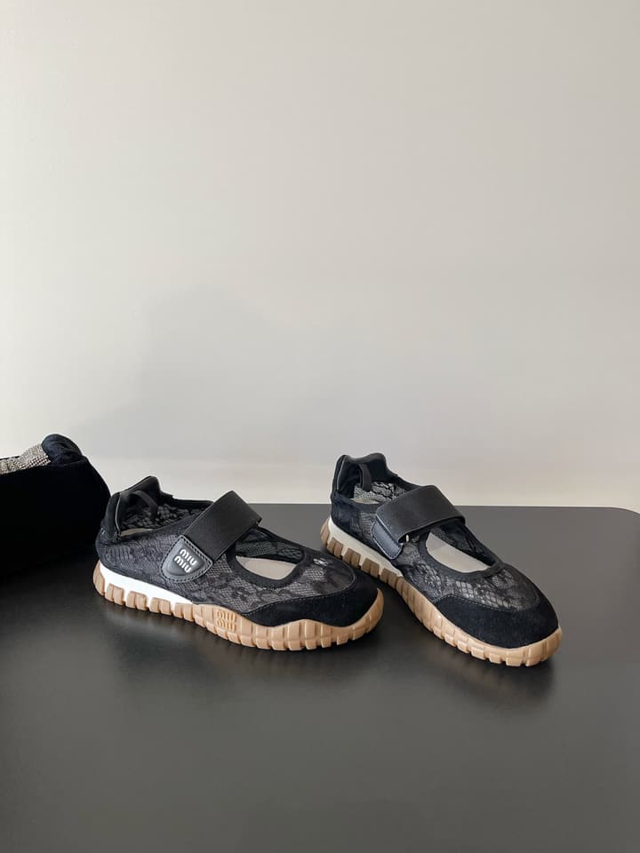 Miu Miu Latest Lace Retro Mary Jane Sneakers in Black