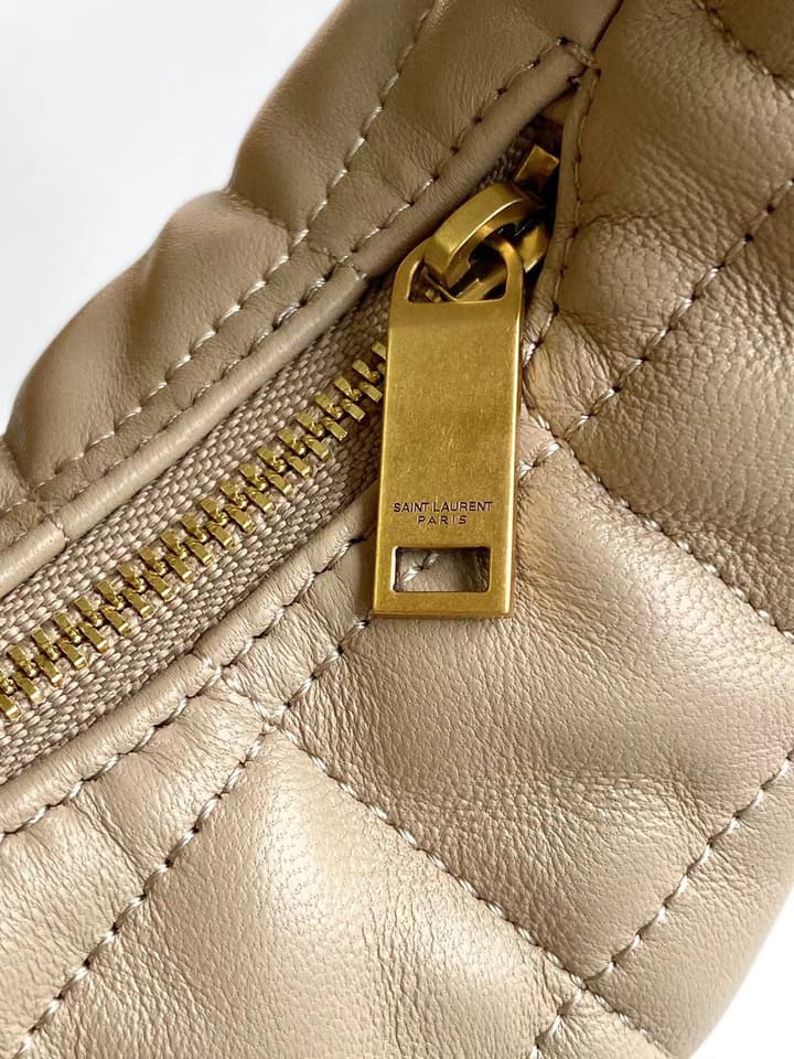 Saint Laurent ICARE Baby Lambskin Crescent Bag in Dark Brown Quilted
