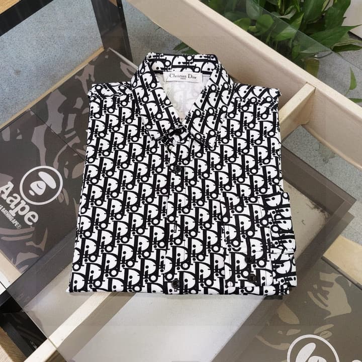 Dior Monogram Logo Casual Long-Sleeve Shirt – 2025SS in Black And White Monogram