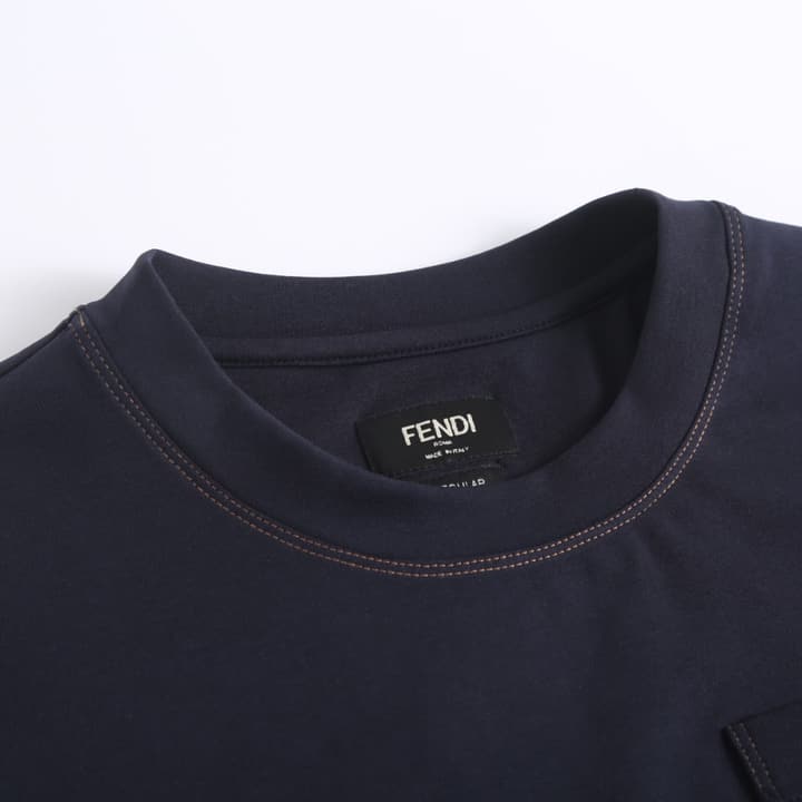 Fendi Leather Patch Short-Sleeve T-Shirt in Navy Blue