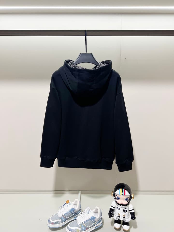 Fendi FF Patch Logo Cotton Hoodie in Black Hooded Sweatshirt