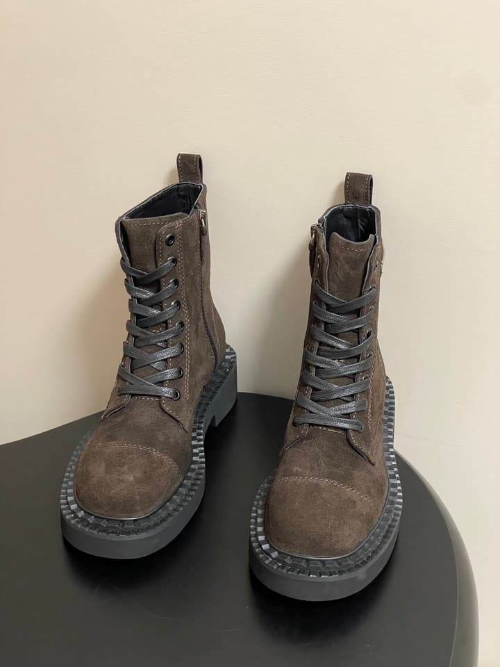 Prada Triangle Logo Combat Boots – 25SS in Black Suede