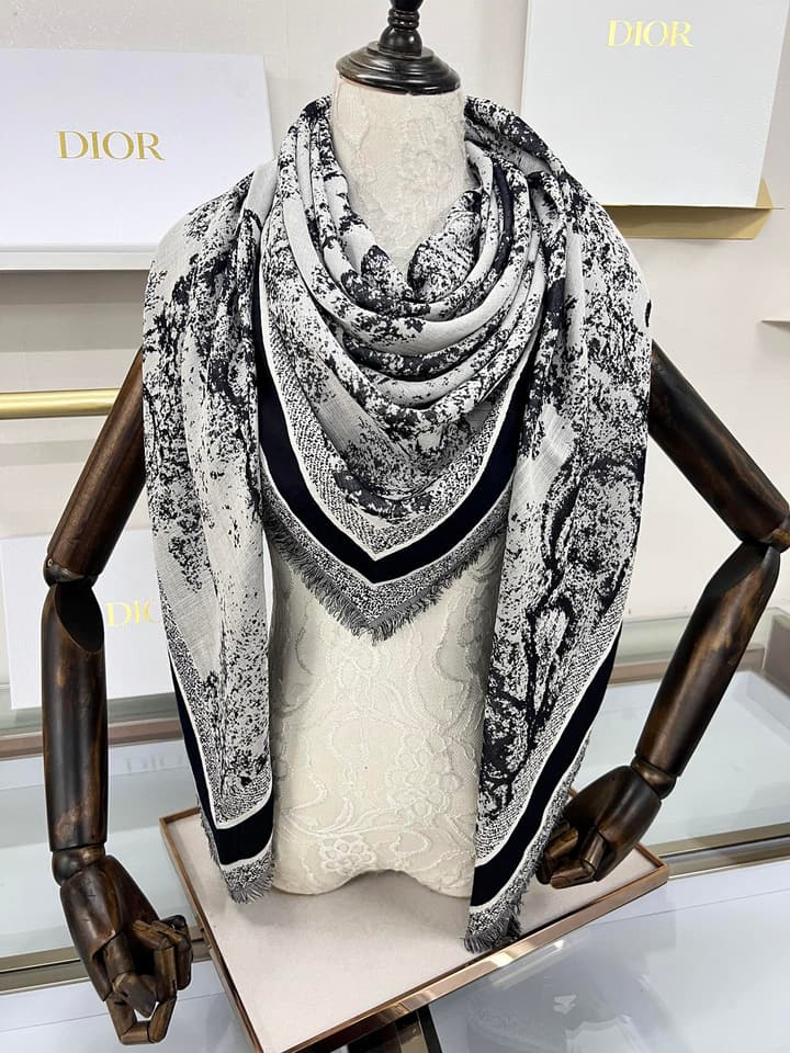 Dior Limited Edition Grey Shawl in Beige Blue Toile