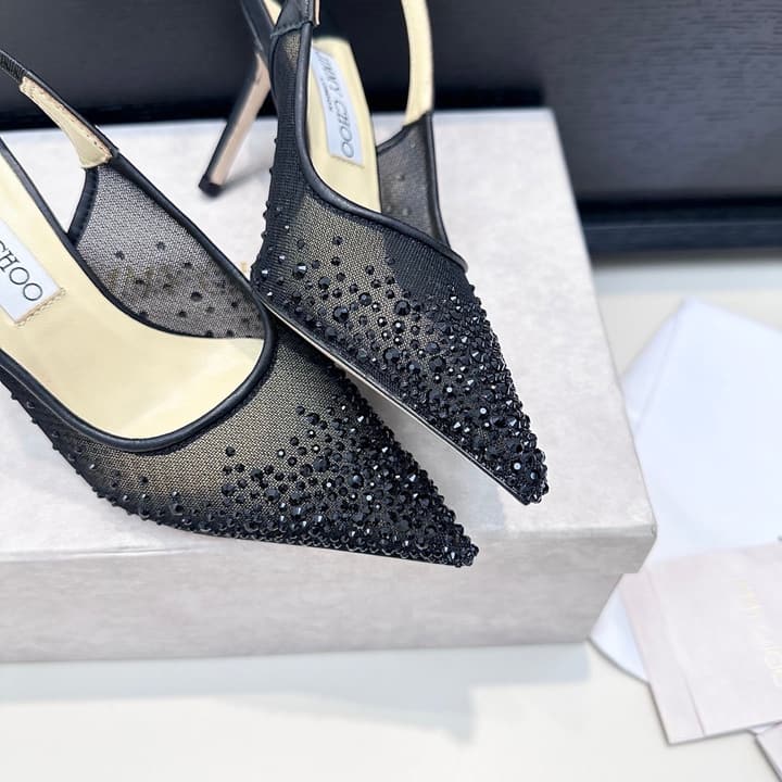 Jimmy Choo Mesh Rhinestone Slingback Heels – Spring/Summer Collection in Pure White