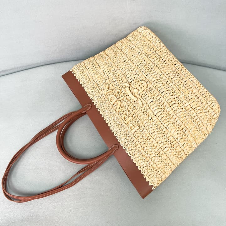 Prada Raffia and Calfskin Tote Bag – Summer Collection in Natural Raffia With Cognac Leather