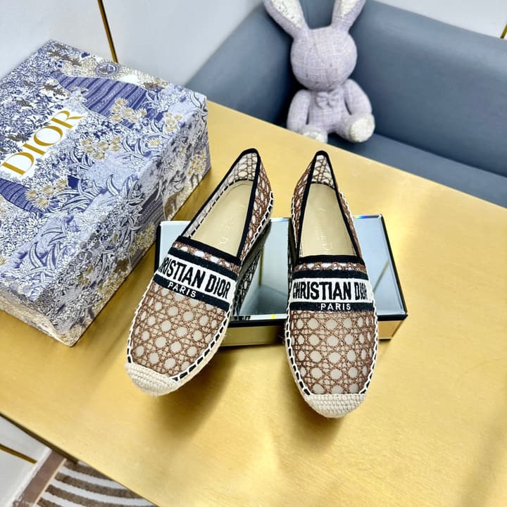 Dior Granville Embroidered Espadrille Flats in Beige/brown Oblique Pattern