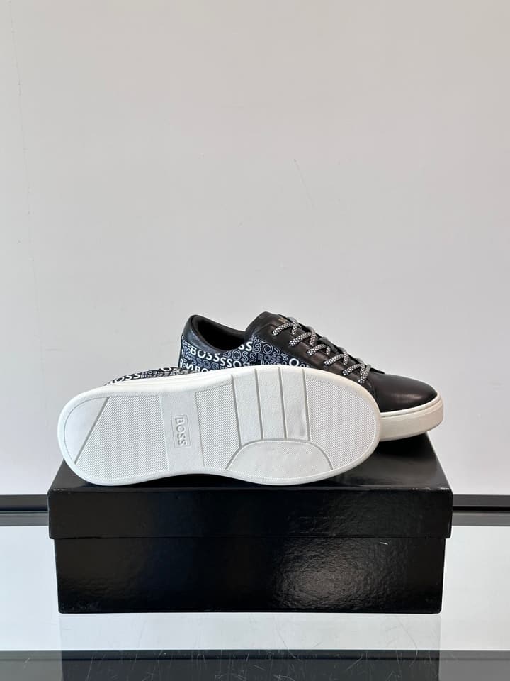 Boss Italian-Made Cupsole Sneakers in Black Patterned