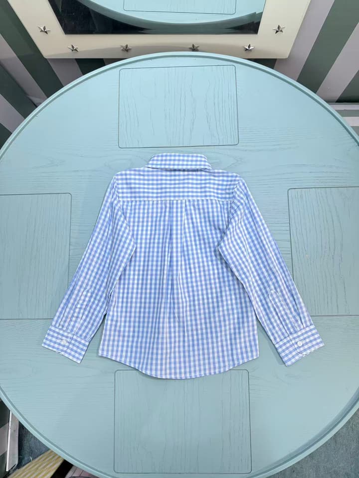 Ralph Lauren Polo Kids Embroidered Shirt – 2025SS – Kids Collection in White And Blue Gingham