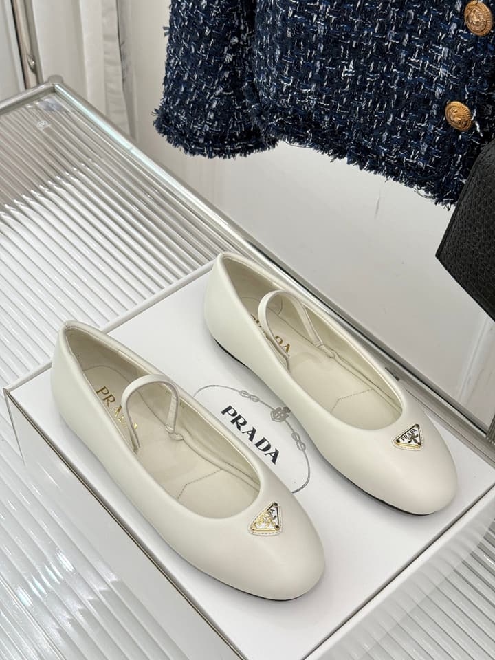 Prada Classic Mary Jane Flats in Cream