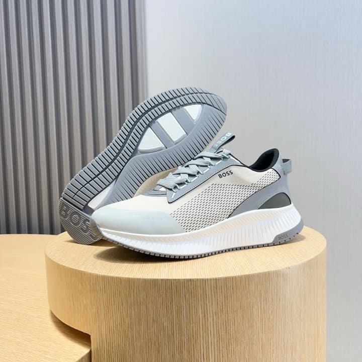 Boss Men's Layered Sport Sneakers in Black With White Sole