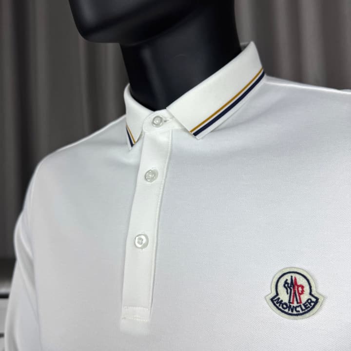 Moncler Classic Embroidered Long-Sleeve Polo Shirt in Black Polo - Hanging Display