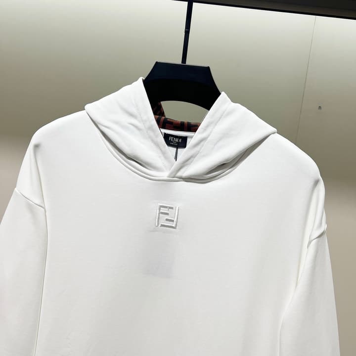 Fendi FF Patch Logo Cotton Hoodie in Black Hooded Sweatshirt