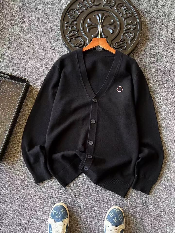 Moncler Merino Wool Knitted Cardigan in Black