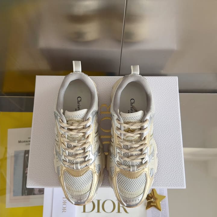Dior Chrono Mesh and Leather Sneakers – 2024 Fall Collection in Brown And Gold