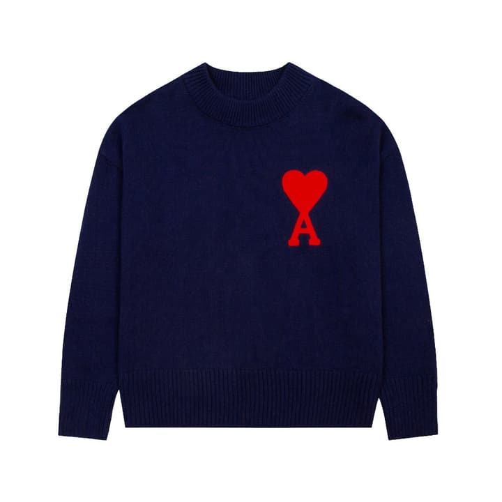 Ami Paris Classic Heart Embroidered Crewneck Sweater in Black