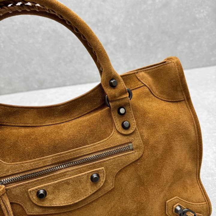 Balenciaga Le City Medium Suede Shoulder Bag in Caramel Suede