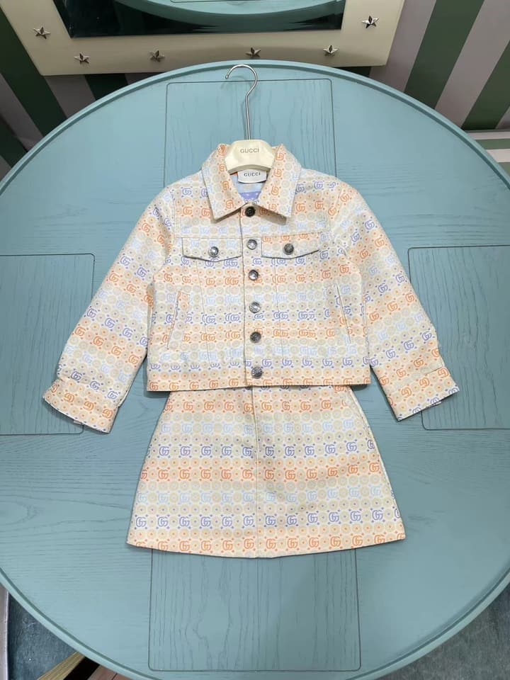 Gucci Children's Jacquard Skirt Set – 2025SS in Cream Multi-color Jacquard Set