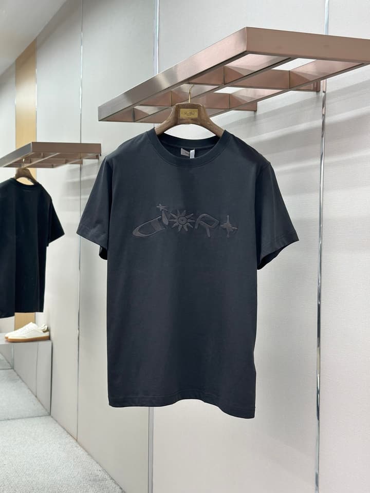 Dior Pattern Embroidered Crewneck T-Shirt in Washed Grey