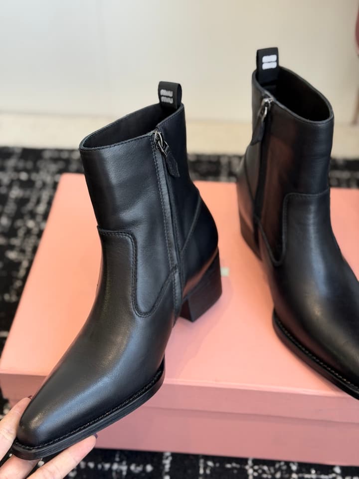 Miu Miu Distressed Leather Biker Boots – 2026SS