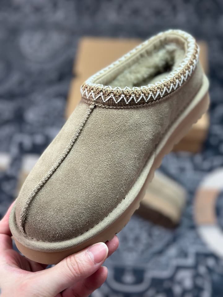 UGG Tazz Thin Sole Sheepskin Snow Boots in Black With White Patterned Trim