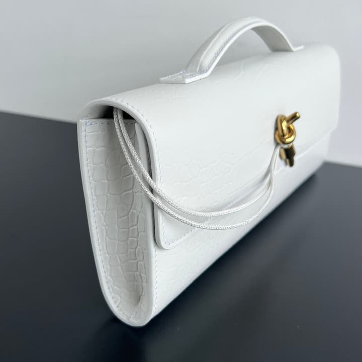 Bottega Veneta Crocodile Embossed Intrecciato Clutch Bag in Gold