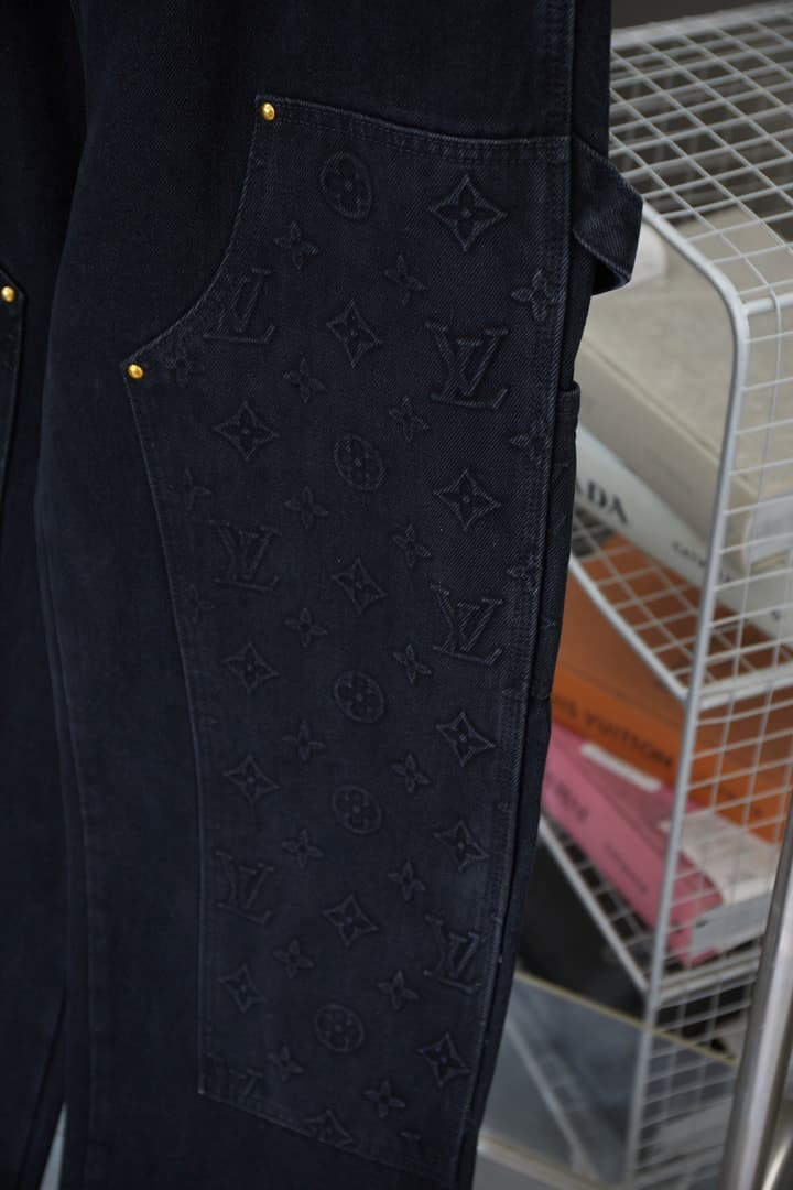 Louis Vuitton Monogram Embossed Denim Cargo Pants in Black