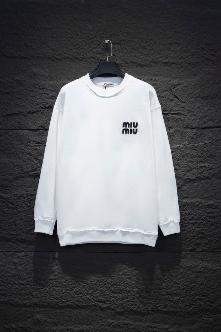 Miu Miu Embroidered Oversize Cotton Sweatshirt in Heather Grey