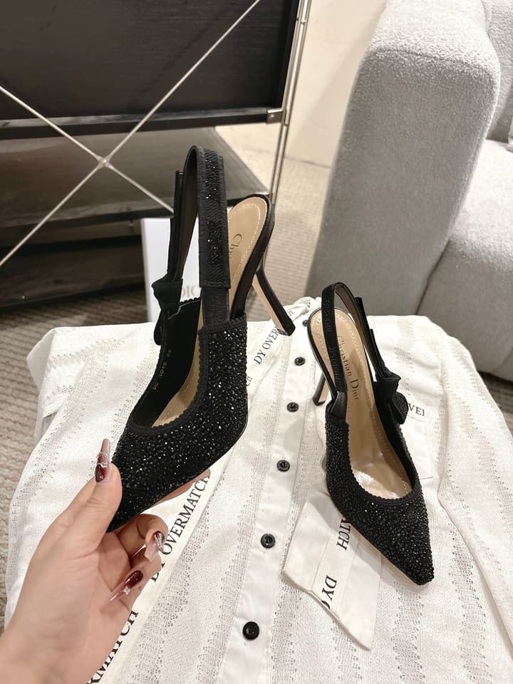 Dior J'Adior Embroidered Strap Kitten Heel Sandals in Black Patterned Fabric