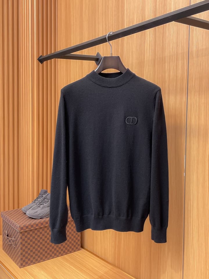 Dior Merino Wool Blend Half-Zip Sweater in Classic Black
