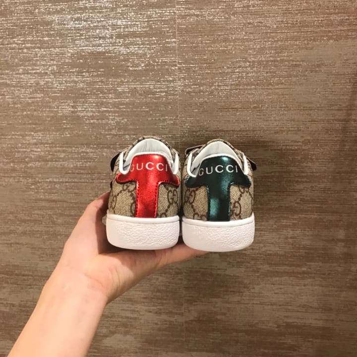 Gucci Kids Ace Bee Sneakers – 2023 Collection in Gg Monogram With Brown Straps