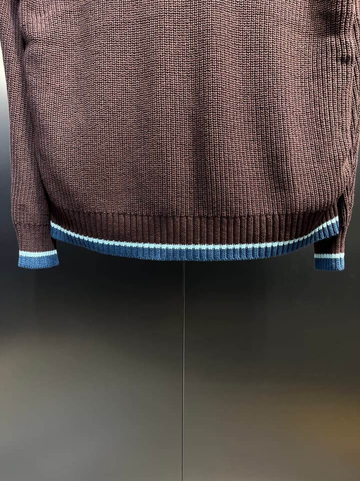 Moncler Knitted Patchwork Stand-Collar Jacket in Dark Brown