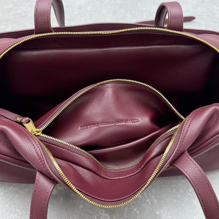 Balenciaga Carrie Small Leather Bowling Bag in Burgundy Leather