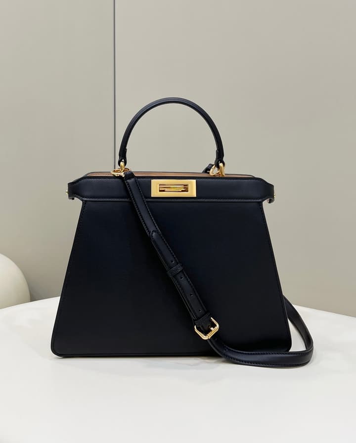 Fendi Peekaboo I See U Handbag in Black With Light Pink Pouch
