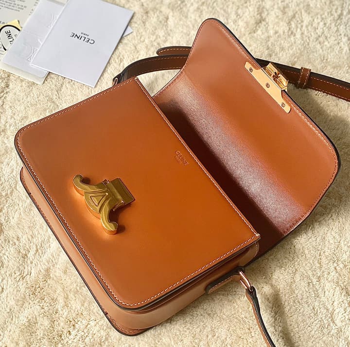 Celine Triomphe Box Calfskin Bag in Burnt Orange