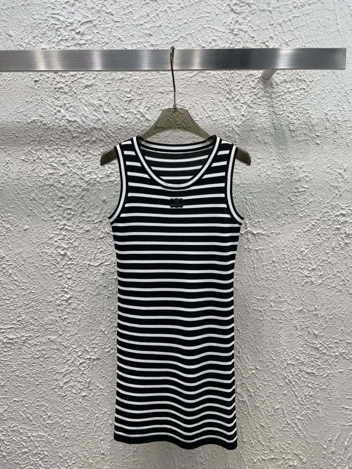 Celine Arc de Triomphe Striped Knit Vest Dress in Black