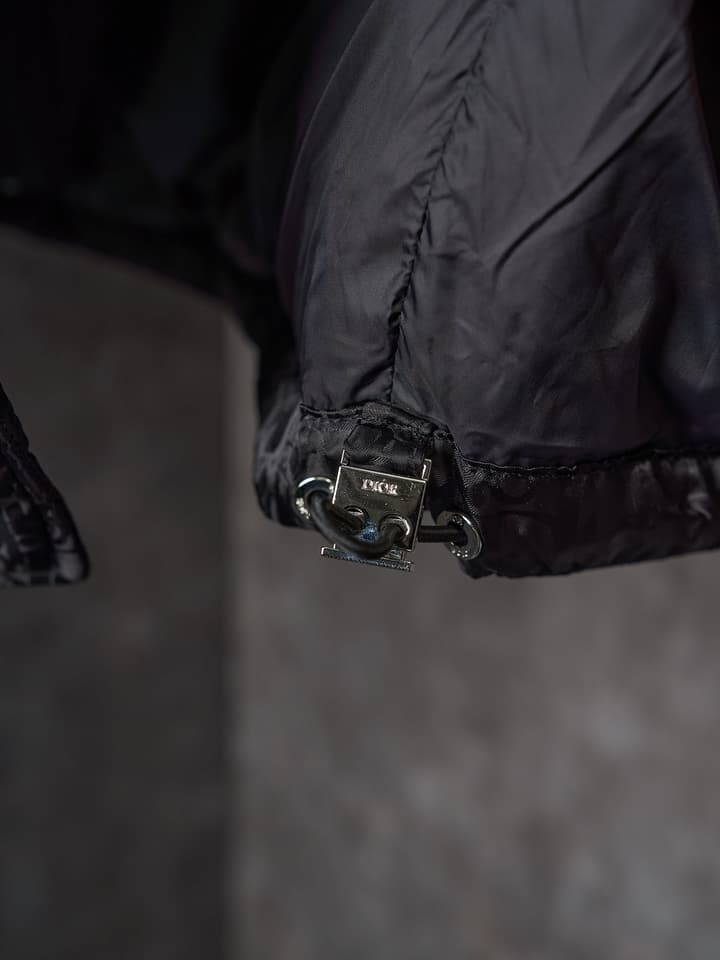 Dior Full Print Jacquard Stand Collar Puffer Jacket in Dark Gray Puffer Jacket