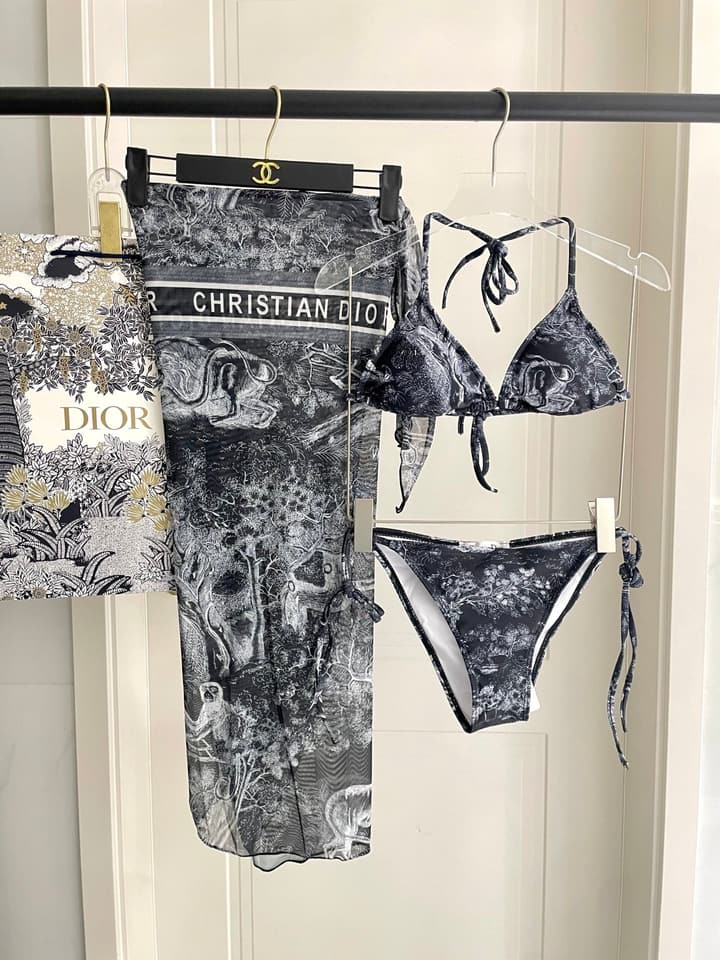 Dior New Collection Animal Print Three-Piece Swimwear Set in Dark Blue Animal Print Set