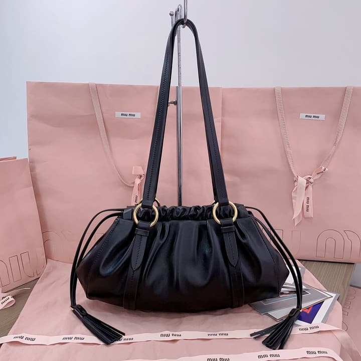 Miu Miu Tassel Drawstring Bucket Bag – New Collection in Black