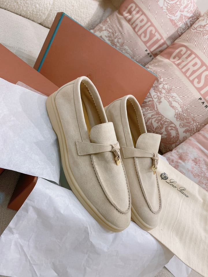 Loro Piana Glossy Cashmere Loafers in Blush Pink Suede