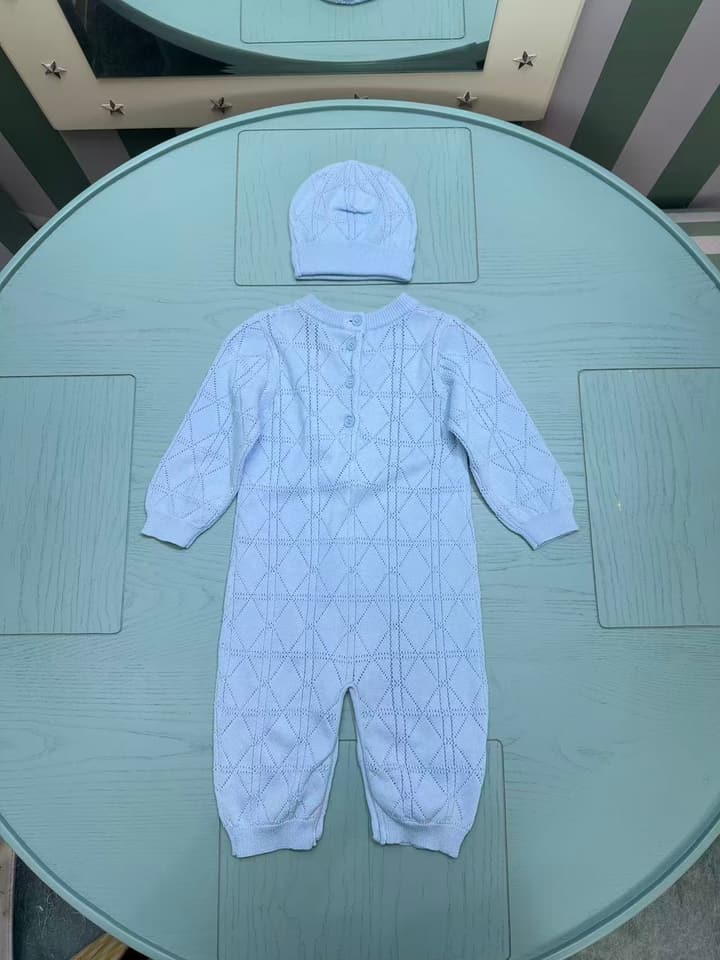 Dior Classic Knitted Infant Romper – Kids Collection – 2025FW in Light Blue