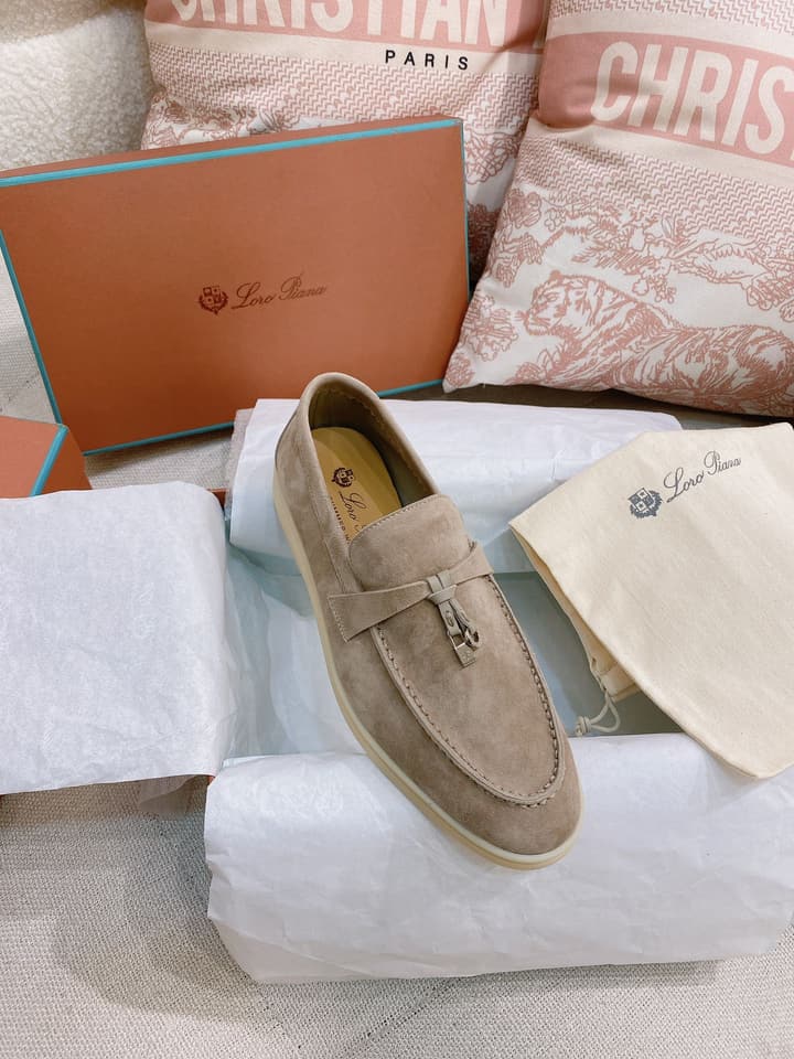 Loro Piana Glossy Cashmere Loafers in Blush Pink Suede